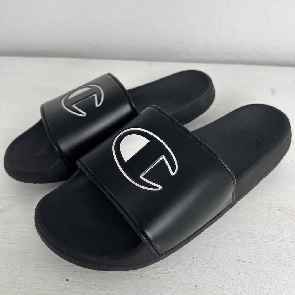 Champion Slides Mens 11 IPO Squish Black Logo Sandals